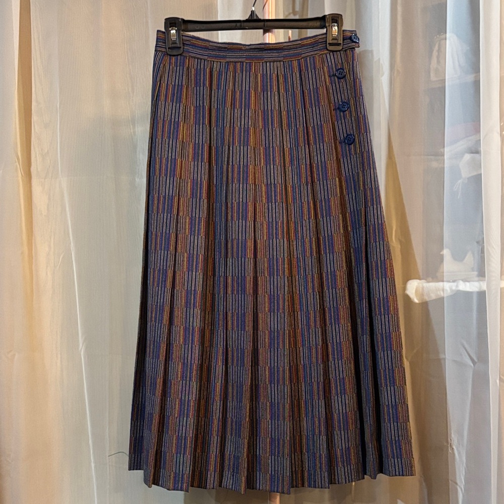 Vintage Roth Le Cover 100% Wool Academia Pleated Multicolor A-Line MIDI Skirt